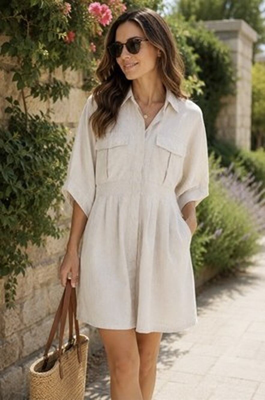 Banana Republic Women’s Beige Linen Blend Dress Sz XS Coastal Chic Minimalist